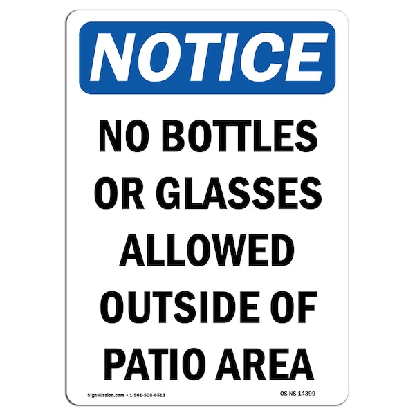OSHA Sign, No Bottles Or Glasses Allowed, 5in X 3.5in Decal, 10PK, 3.5" W, 5" H, Portrait, PK10